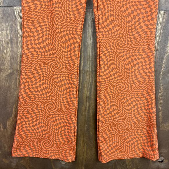 Cuidado Con El Perro Womens Pants Orange Checkered Illusion Pull On Leggings M - Picture 3 of 10